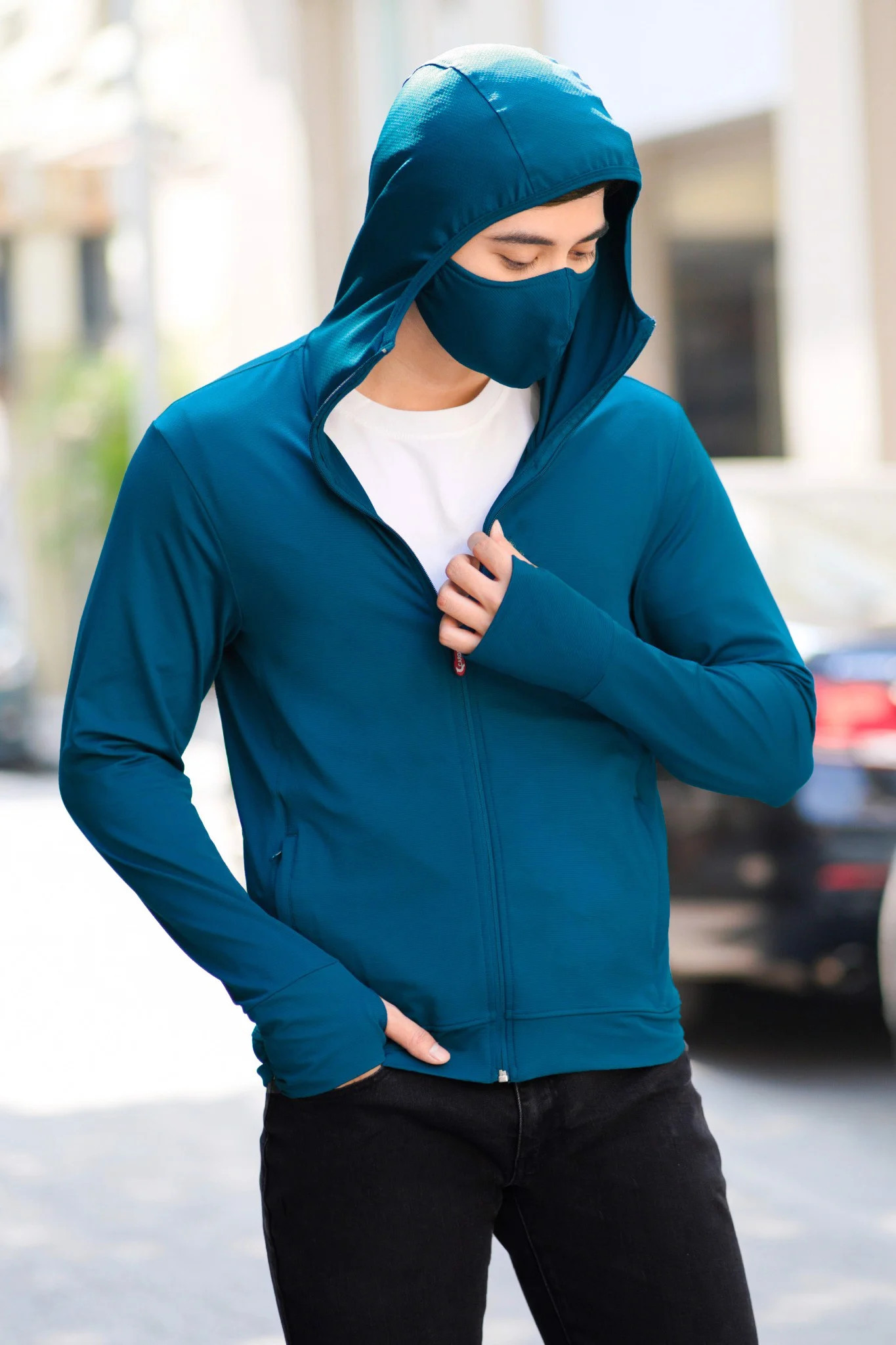 Áo khoác chống nắng nam 1 lớp Cardina, chất thun lạnh ngăn 97% tia UV